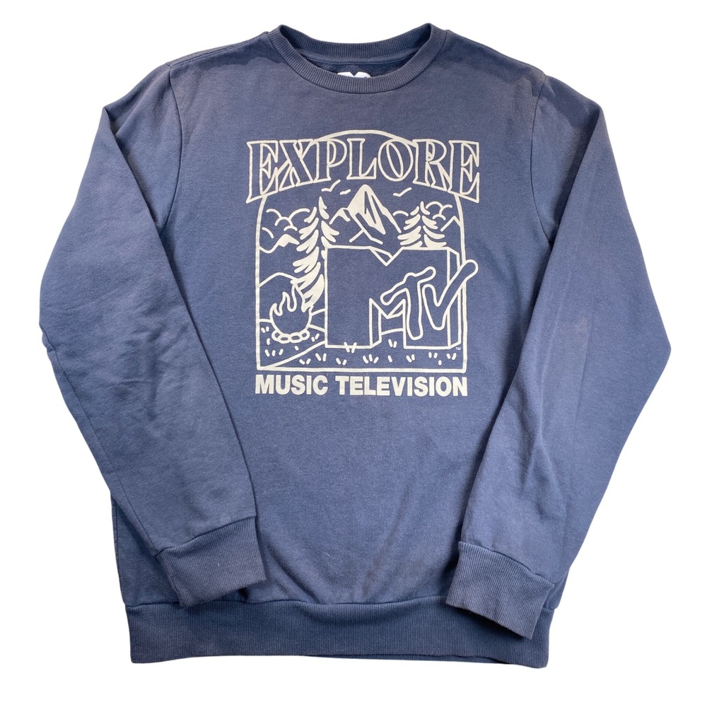 MTV‎ Explore Music Television Graphic Sweatshirt Blue Mens Small 2022 Outdoors